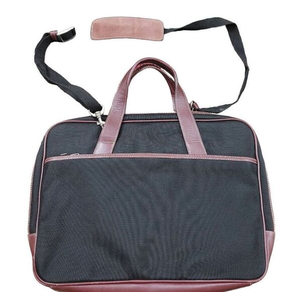 Jack Georges Black Brown Canvas Leather Messenger Laptop Bag Carry On Simple - Picture 2 of 12